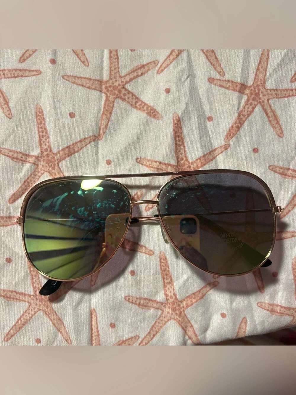 Gold Frame Aviator Sunglasses with Green Mirrored Lenses